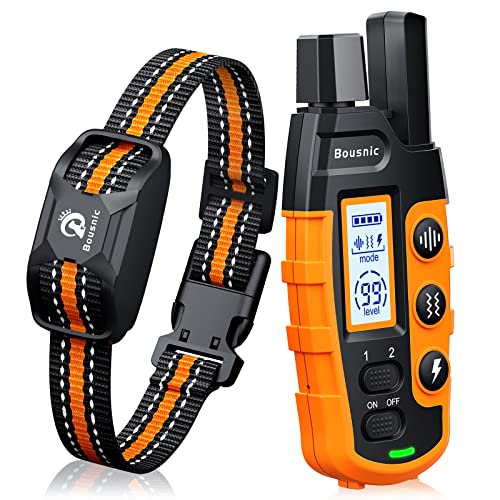 Bousnic Dog Shock Collar – 3300Ft Dog Training Collar with Remote for 5-120lbs Small Medium Large Dogs Rechargeable Waterproof e Collar with Beep (1-8), Vibration(1-16), Safe Shock(1-99) (Orange)