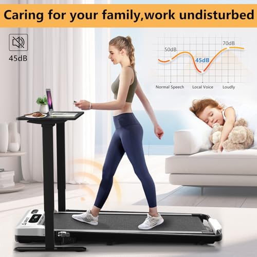 AIRHOT 2 in 1 Under Desk Treadmill, 2.5HP Folding Treadmills for Home, Compact Mini Walking Pad with Remote Control & LED Display, Free Installation - White