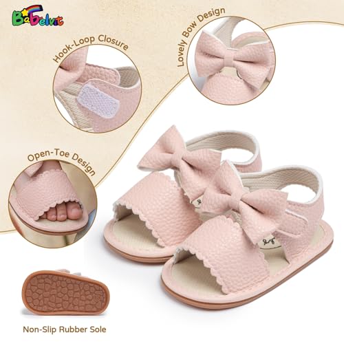 Image of Babelvit Infant Baby Girl Boy Sandals Comfort Premium Summer Outdoor Casual Beach Shoes with Flower Bowknot Anti Slip Rubber Sole Newborn Toddler Prewalker First Walking Shoes