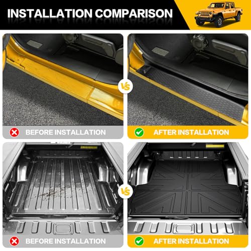 JTYZSM Bed Mat & Door Sill Guards for 2020-2025 Jeep Gladiator JT 4 Door, All Weather TPE Truck Cargo Bed Liner(5FT) with Door Sill Protector for 2020-2023 2024 2025 Gladiator Pickup Accessories by JTYZSM - Image 2