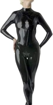 Latex Women Black Tight All Inclusive Set Tight Catsuit 0.4mm-Black,Black,L