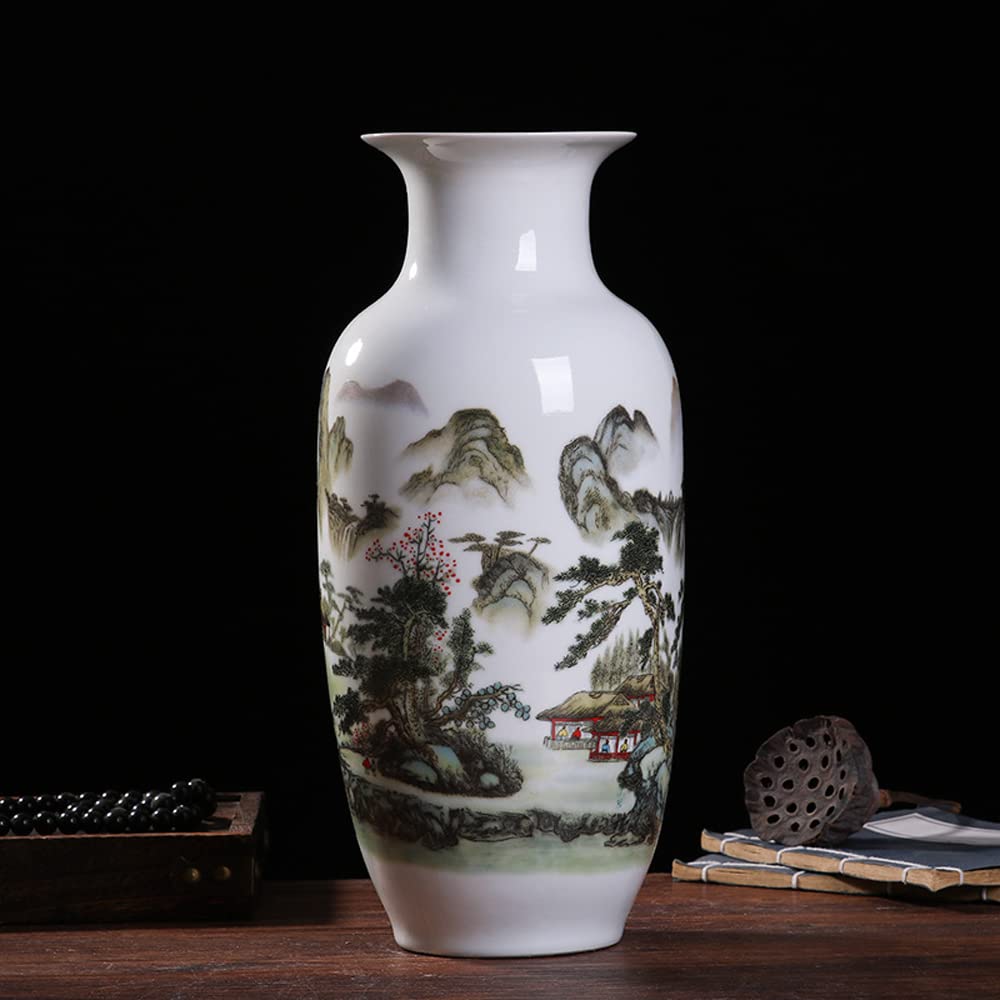 asdchZen Peony Bush Blue And White Bone China Flower Vase, Chinese Bottle Shaped Chinoiserie Blue And White Porcelain Vase Jingdezhen Retro Vase Decoration,3#