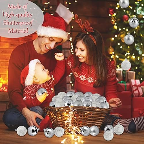 Christmas Tree Baubles Silver and White 6cm 30pcs, Shatterproof Christmas Baubles for Christmas Tree Decorations, Christmas Balls Ornaments for Home Xmas Decorations Set for Christmas, New Year