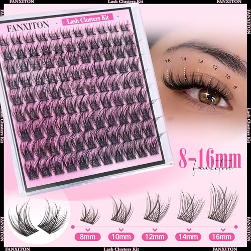 Image of DIY Lash Extension Kit Natural Look Wispy Lash Clusters D Curl Lash Clusters with Lash Brush 8-16 mm Eyelash Extension Kit Individual Lashes Lash Cluster Kit For Beginners (No Glue)