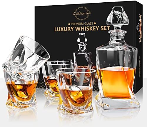 Lighten Life Whiskey Decanter and Glass Set,Non-Lead Crystal Whiskey Decanter Set in Gift Box,Premium Bourbon Decanter Set,Glass Decanter & Whisky Glasses Set,Whiskey Decanter Set for Men