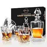 【Bleifreies Kristall-Whiskey-Dekanter und Glas-Set 】Das Scotch-Whiskey-Dekanter-Set besteht aus bleifreiem ultra-klarem Glas, das dafür sorgt, dass Ihr Getränk seine Temperatur behält und sicher für den täglichen Gebrauch ist. Dieses tolle Bourbon-Dekanter-Set ist spülmaschinenfest.