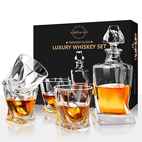 Lighten Life Whiskey Decanter And Glass Set,Non-Lead Crystal Whiskey Decanter Set In Gift Box,Premium Bourbon Decanter Set,Glass Decanter & Whisky Glasses Set,Whiskey Decanter Set For Men #TOP8