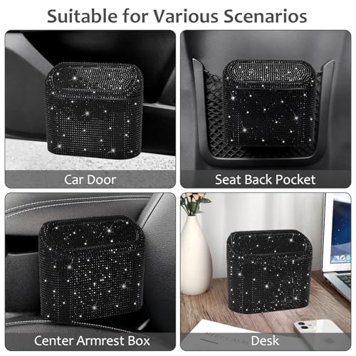 Image of Accmor Bling Car Trash Can with Lid, Mini Vehicle Garbage Organizer Storage Bin Dustbin, Sparkling Crystal Rhinestone Holder Container with 30pcs Garbage Bags Car Accessories