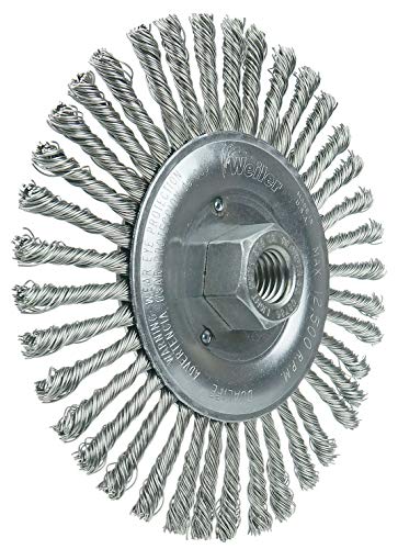 Image of Weiler 08786 Roughneck Jr. 6 inch Root Pass Weld Cleaning Brush, .020 inch Stainless Steel Wire Fill, 5 /8 inch-11 Unc Nut, Made in the USA