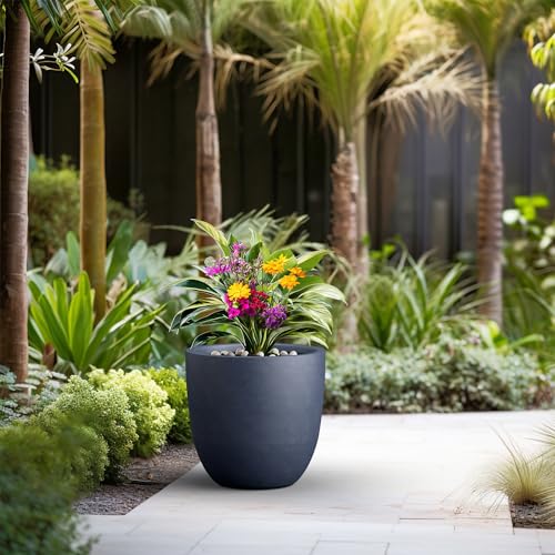 Image of Kante Large Round Bowl Charcoal Concrete Planter 18 inch Dia, Outdoor