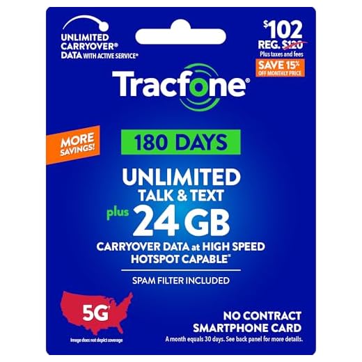 Tracfone $102 Unlimited Talk & Text, 24 GB of Data / 180 Days (Physical Card)