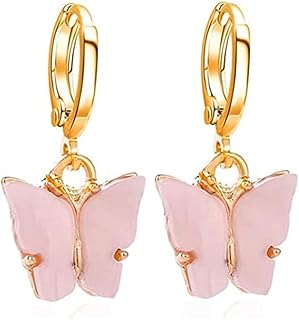 حلقان دائرية على شكل فراشة من الذهب عيار 14K متدلية كريستال للنساء والبنات جوليا ستور, medium, نحاس اصفر, بدون أحجار كريمة