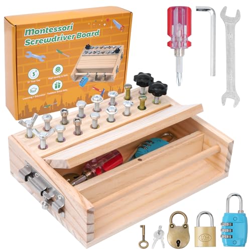 Montessori Spielzeug ab 3 4 5 Jahre, Holz Schraubbrett Brett, Motorikspielzeug Holzspielzeug Schraubendreher Busy Board, Lernspielzeug Kinderspielzeug Geschenk für Mädchen Jungen