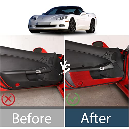 Lcojicep Car Door Anti Kick Panel Trim Sticker Compatible With Corvette C6 Z06 Zr1 2005-2013 Z06 Zr1, Inner Door Real Carbon Fiber Anti Kick Decorative Panel Protection Accessories, 2Pcs (Red) #TOP3
