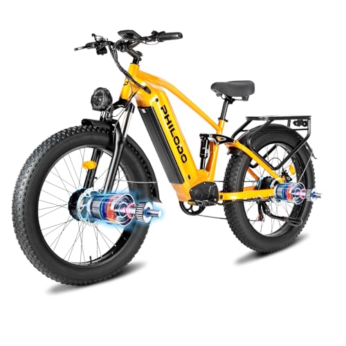 ADVENCO 5000W Dual Motor Electric Bicycles, 60V Battery E-Bike with 45 mph Electric Bike for Adults, 26 Fat Tire Hunting Ebike for All Terrain, Full Suspension Electric Ebike Step Over-Orang