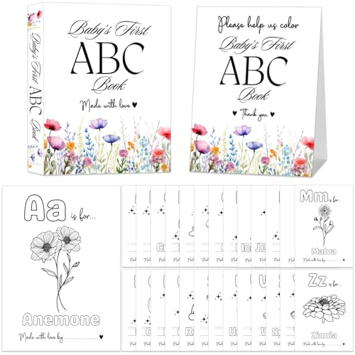 Wildflower Baby Shower ABC Coloring Book Floral Babys First Alphabet ABC Book Activity A to Z Flower Coloring Pages Baby In Bloom Baby Shower Guestbook Game Keepsake