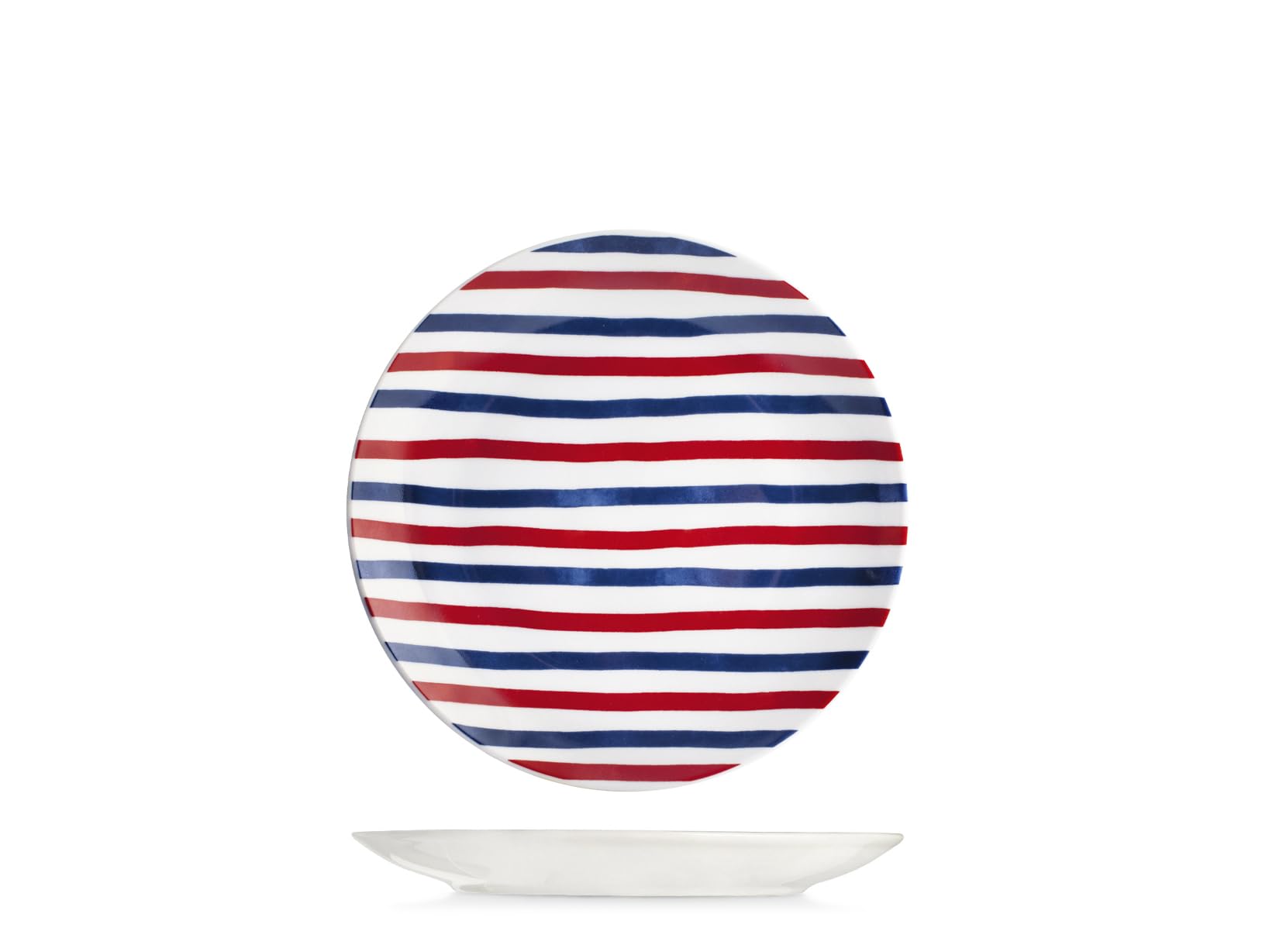 H&H Servizio Tavola Graphic da 18 Pezzi in Porcellana – Set Piatti per 6 Persone con Decoro a Righe Blu, Rosse e Bianche – Design Moderno e Funzionale