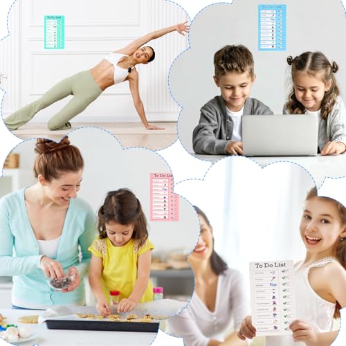 4 Stück To Do Liste Kinder, 20 x 12 cm Memo Checklist Boards mit 10 Austauschbaren Leeren Papieren, Wiederverwendbare Aufgabenplaner, Tafel Chore Chart für Zeitplan Erinnerung, Zeitmanagement