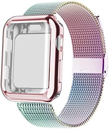 YC YANCH Band Compatible with Apple Watch 38 mm 40mm 42 mm 44mm with Case, Stainless Steel Mesh Loop Band with Apple Watch Screen Protector Compatible with iWatch Apple Watch Series 1/2/3/4/5/6/SE