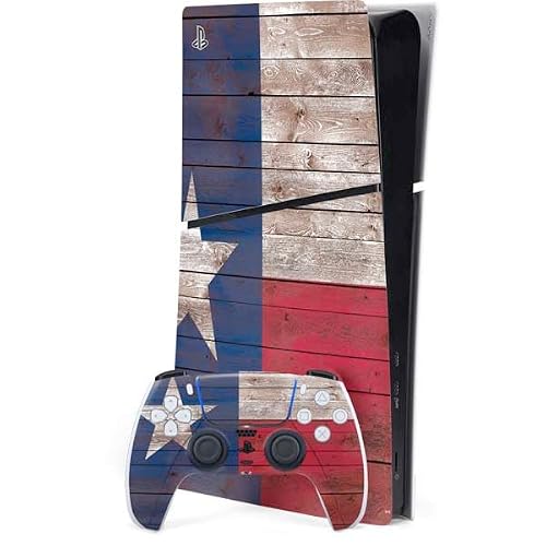 Skinit Decal Gaming Skin Compatible with PS5 Slim Digital Edition Bundle - Officially Licensed Texas Flag Dark Wood Design