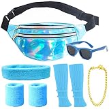 80er Jahre Accessoires Damen Herren Wasserdicht Bauchtasche 80er jahre Neon Beinwärmer Stirnband Armbänder 80er Jahre Kleidung Sport 90er 80er Jahre Outfit Damen Herren Accessoires Party Kostüm (Blau)