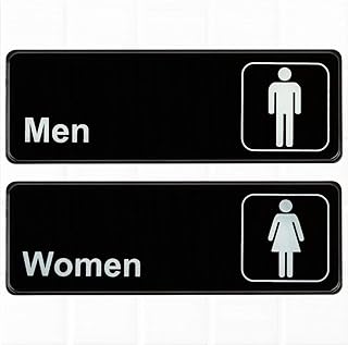 (Set of 2) Restroom Signs, Men's and Women's Restroom Signs - Black and White, 9 x 3-inches Bathroom Signs, Restroom Signs for Door/Wall by Tezzorio