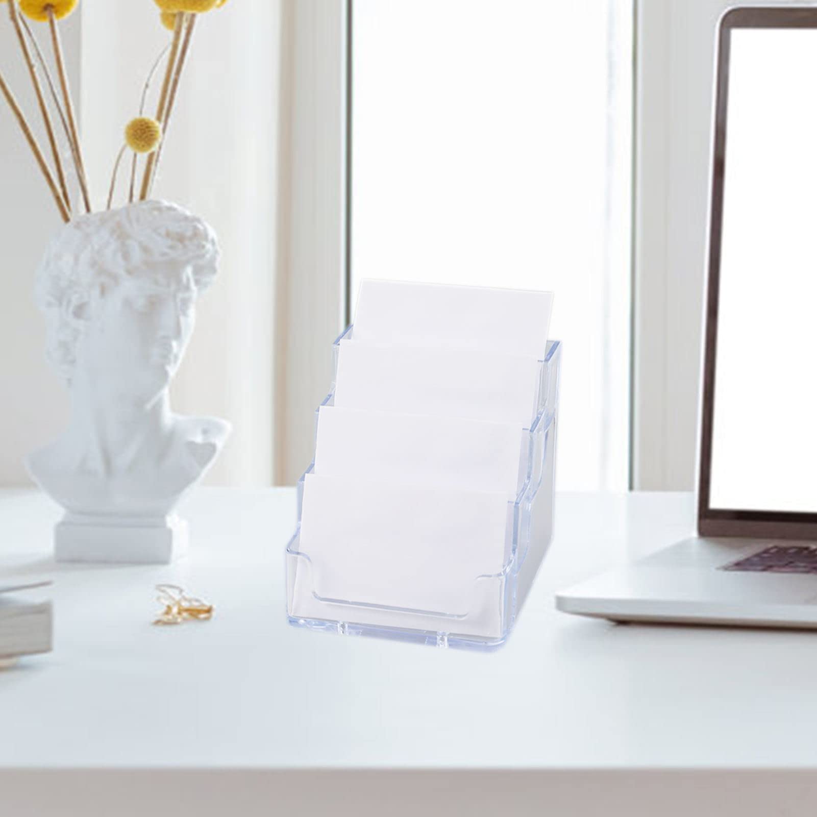 2 Piezas soporte tarjetas visita, Soportes para Tarjetas, Titulares de Tarjetas de Negocios Tarjetero de Acrílico Transparente, 4 Compartimentos