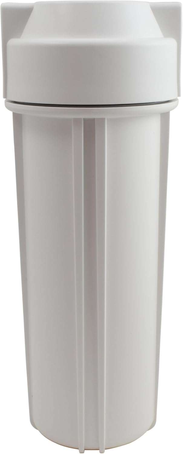Anchor 10" Water Filter Housing, Flat Cap, Double O-Ring, for RO & Filtration Systems, 1/4" Ports, 10x2.5" (White)