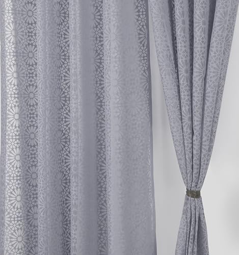 Image of Fabrilia Geometric Pattern Window Net Curtains 5 feet Long Set of 2 for Living Room /Bedroom, Grey