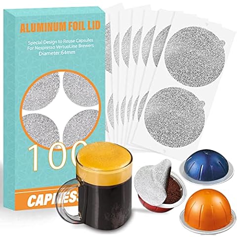 CAPMESSO 100Pcs Aluminum Foils Seals for Espresso Capsules Vertuoline, Aluminum Foil Lids Seals Compatible with Vertuoline Pods Reusable Vertuoline Capsules Cover