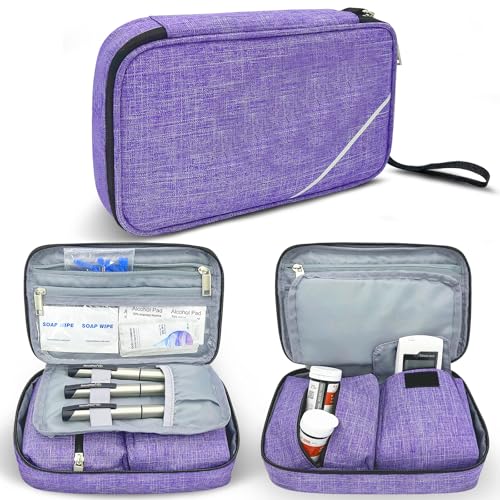 Chelvvg Estuche de viaje para suministros para diabéticos, bolsa de almacenamiento para medidor de glucosa, bolígrafo de insulina, tiras de prueba de azúcar en sangre, jeringa, agujas y más kits (solo