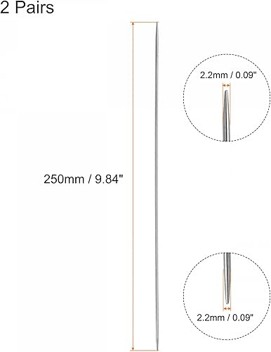 Miniatura 7 de uxcell Juego de 2 pares de agujas de tejer, 0.157 in de diámetro, 9.84 pulgadas de largo, acero inoxidable, agujas de suéter de doble punta para