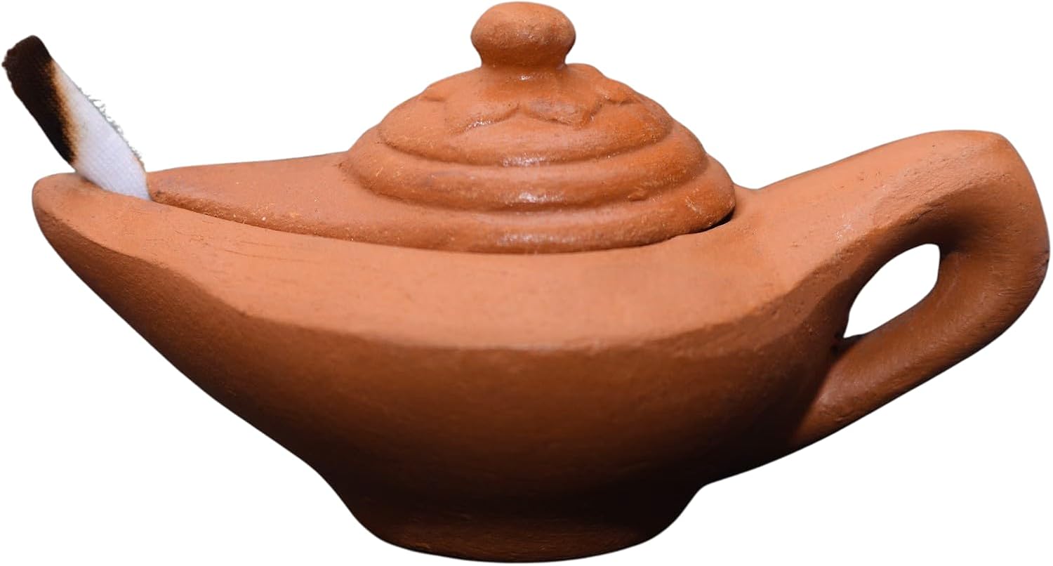 Oil Lamps Handmade Home Room Décor Roman Style Oil Lamp Vintage Round Decorated & Free Wicks Slab Clay Safety Shipping Oil lamp Gift