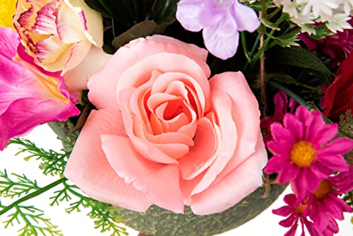 Ivydale Artificial Hanging Silk Flowers In Basket, Fully Assembled Mix Rose Peony Daisy Orchid Ivy Leaves Hanging Planter With Moss Pot Basket For Home Decoration Outdoor Indoor Garden #TOP5