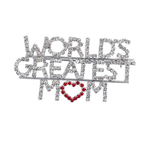 LUX ACCESSORIES Pave Crystal World Greatest Mom Red Heart Mother Day Brooch Pin LUX ACCESSORIES Pave Crystal World Greatest Mom Red Heart Mother Day Brooch Pin