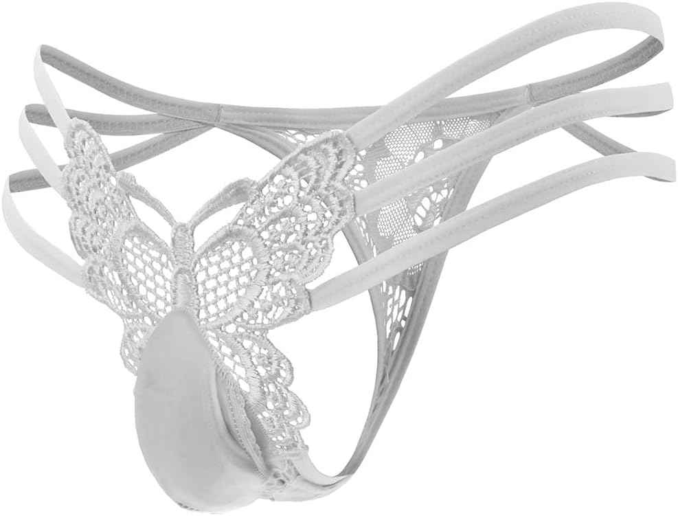 Men's Butterfly Lace Thong Underwear，Sexy Low Rise Strappy G String Panties, Femboy Gay Sissy Lingerie