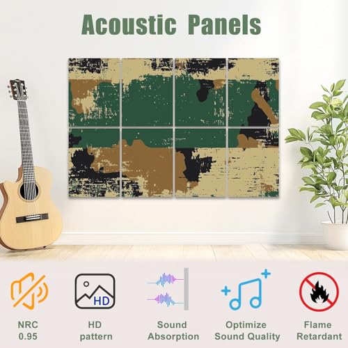 8 Pack Paneles Acústicos Decorativos Absorbentes de Sonido Beige Camuflaje Bosque Patrón Verde con Manchas Negras y Parches Marrones para Estudios de Grabación Oficina 48"x32" miniatura 3