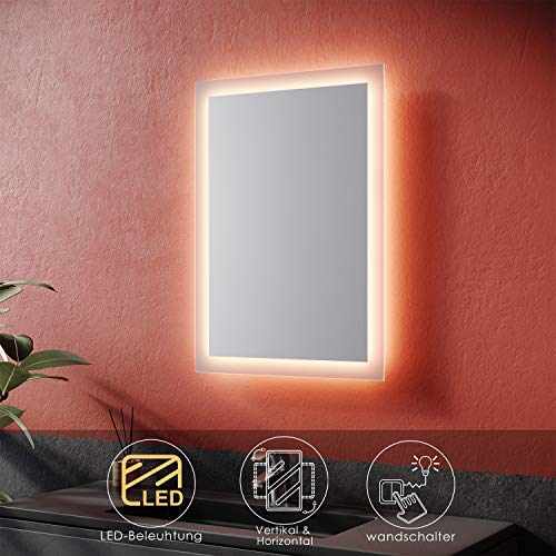 SONNI Badkamerspiegel met verlichting 50×70 cm warm wit wandschakelaar badkamerspiegel LED badkamerspiegel wandspiegel IP44 - Image 7