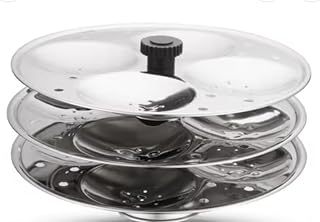 AJE 3 Plates Stainless Steel Heavy Quality Idli Stand ssuitable for outer Lid Cooker (12 Medium Size idli Maker Stand Kitchen Tool 3 Plates, Silver) (Pck of 1 set)