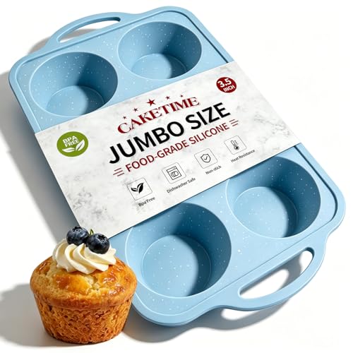 Image of Jumbo Muffin Pan, Metal Reinforced Frame 6-Cup Large Silicone Cupcake Pan