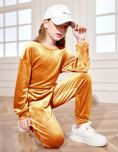 Image of Arshiner Girls 2 Piece Outfit Sweatsuits Set Kids Velour Sweatshirts & Sweatpants Tracksuits Set for Girls