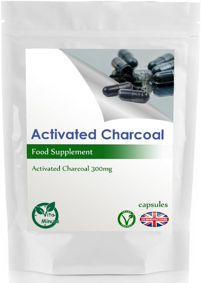 Activated Charcoal Capsules 300mg Natural Coconut Shells Vegan Helps Detox & Reduce