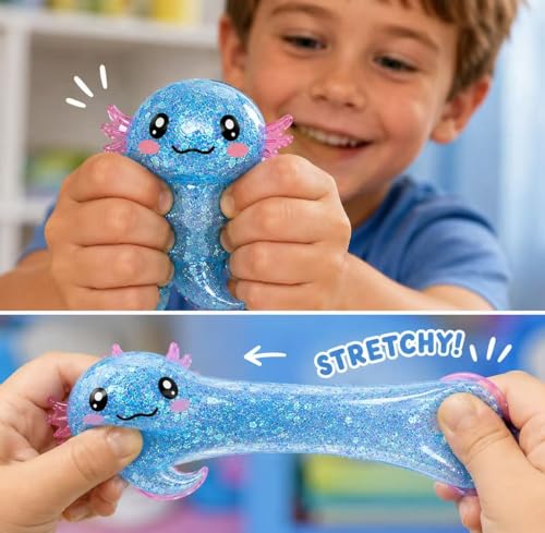 Axolotl Squishy Toy,Glitter Stress Relief Axolotl Toy,Cute Malt Sugar Filled Sensory Fidget Toy for Kids Adults,Axolotl Birthday Party Favors Gifts - Image 3