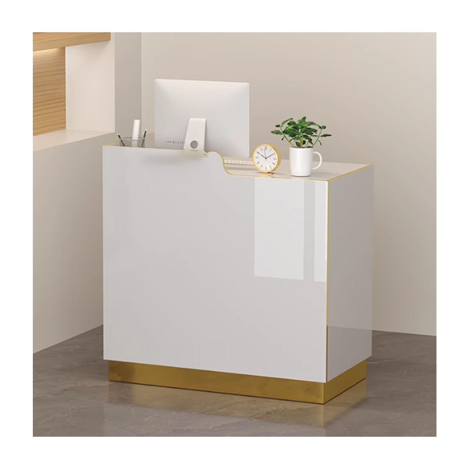 Moderno banco per ricevimenti a forma di L, nero, tavolo vendite per ufficio, hall, salone e supermercato, elegante reception con 80 cm lato sinistro