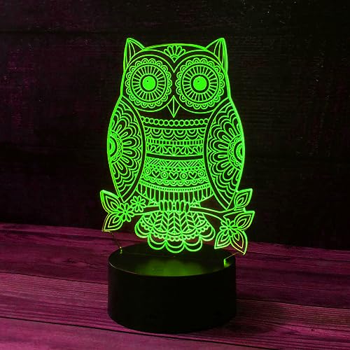 Lámpara de Noche Ilusión 3D búho 7 colores USB