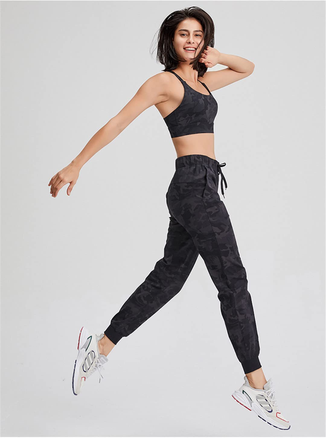 Dninmim Damen Yoga Gym Sport Atmungsaktive Nahtlose Leggings Jog Workout Hohe Taille Strumpfhose, Schwarz Camo1, M