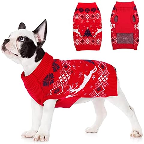 MORVIGIVE Christmas Dog Sweaters Turtleneck Pullover, Soft Warm Puppy Jumper Cat Knit with Reindeer Snowflake, Winter Pet Xmas Holiday Sweatshirts Cold Weather Knitwear Clothes for Small Medium Dogs Cover