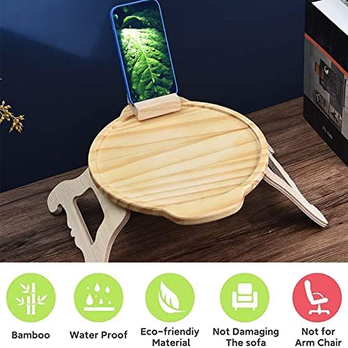 Bamboo Sofa Arm Tray Table, Side Tables Sofa Armrest Clip-On Table, Recliner Armchair Organizer Tray with Rotating Mobile Phone Holder for Mobile Video Watching Drink Snack Holder
