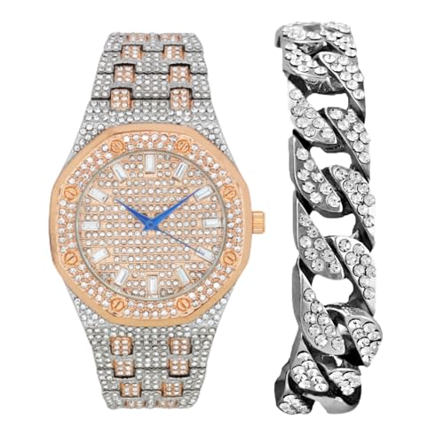 Montre Hip Hop Charles Raymond Bling pour homme en argent et or rose ST10528 TT SLV