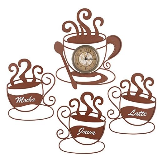 Miles Kimball Metal Coffee Wall Art and Clock Set
